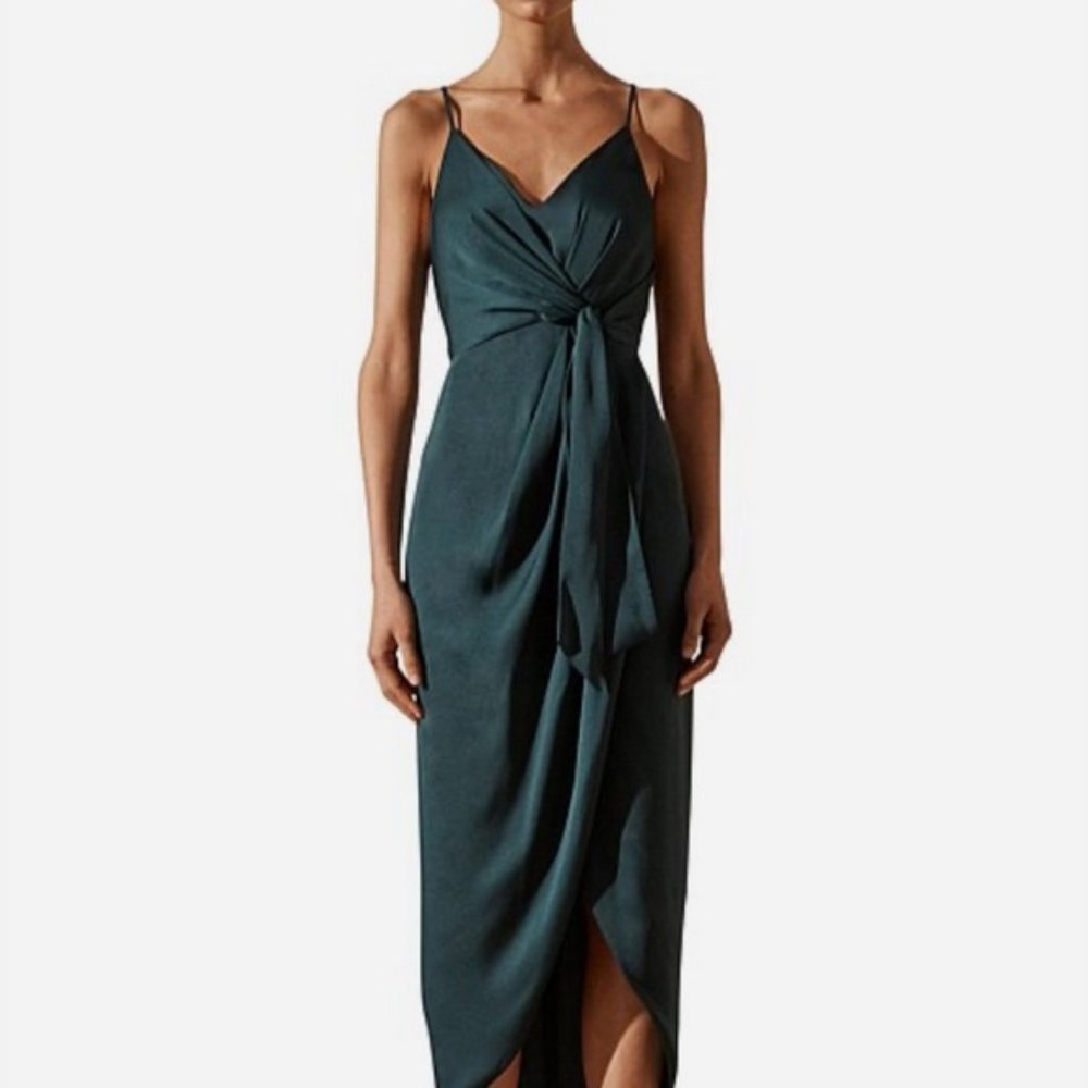 Shona Joy Luxe Tie Front Cocktail Dress - Emerald Green